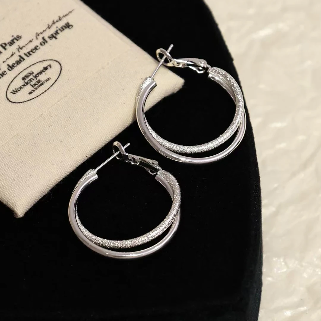 合金耳饰 素圈双层交叉银色大圈圈耳环女新款爆款高级感耳圈耳饰
