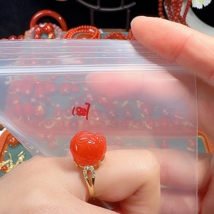 南红玛瑙银S925镶嵌戒指