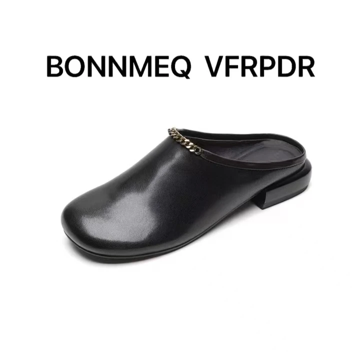 【官方正品】BV[芯片]小香风时尚包头拖金色链圆头百搭舒适气质拖鞋