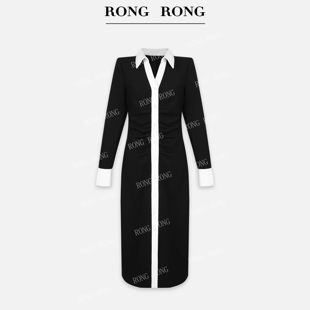 溶溶【半页情书】RONGRONG 立领撞色空气层细褶收腰连衣裙ZGC6L1210