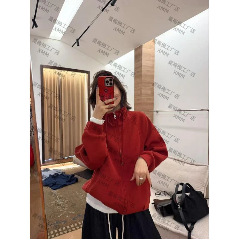 XMM.【RR褶皱边拉链外套】秋季新款长袖高领卫衣外套拉链潮流百搭衣