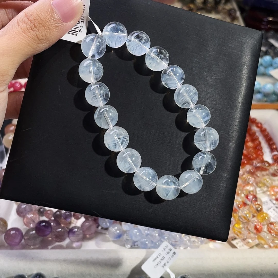 未镶嵌水晶手链收藏级蓝针白水晶12.3