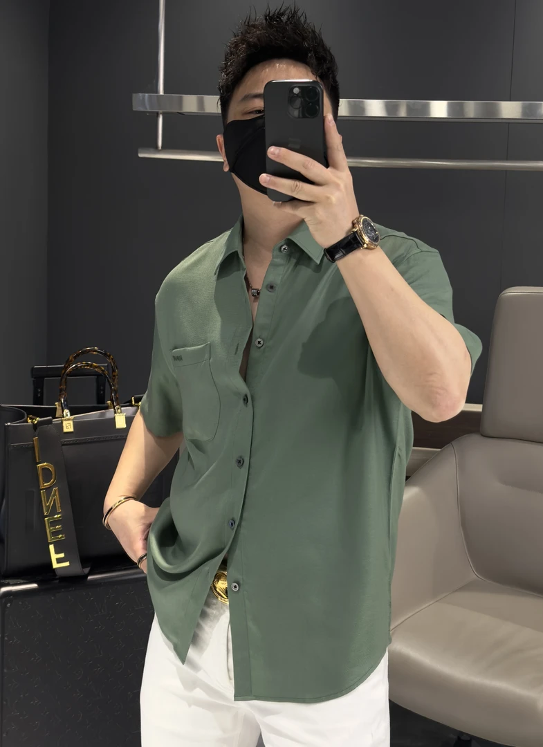 【马哥严选】衬衫男短袖轻奢潮流五分袖衬衣夏季薄款潮牌简约寸衫