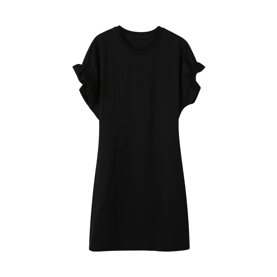 宽松夏季裙子显瘦时尚收腰圆领连衣裙0066