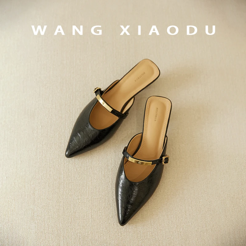 【王小毒】玫瑰花信●原创设计4cm尖头包头拖女夏法式猫跟穆勒鞋