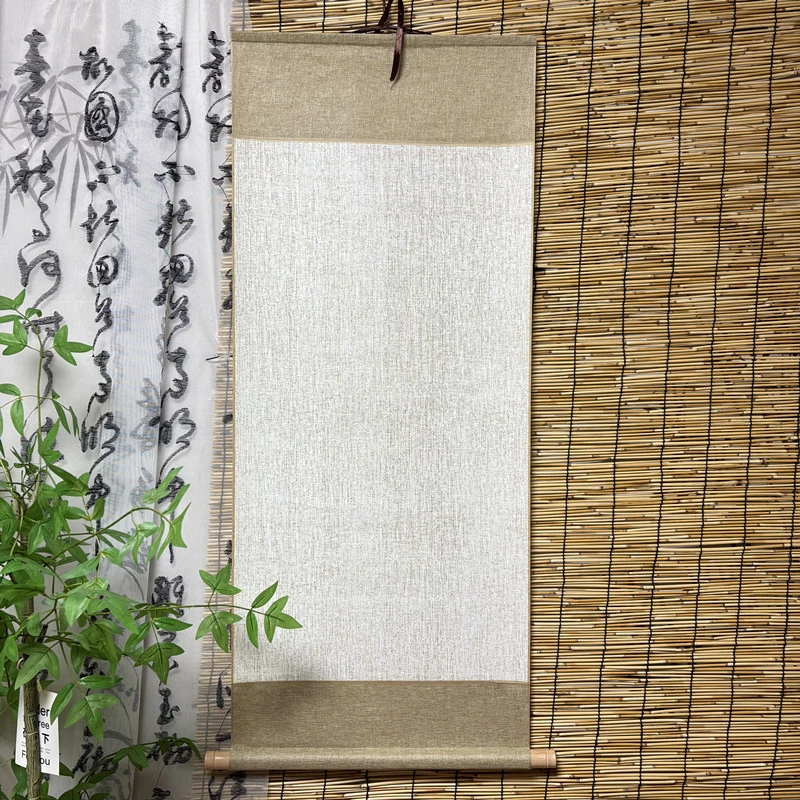 水墨景[绢纹麻布50*90]半生半熟书法专用空白卷轴全绫精裱