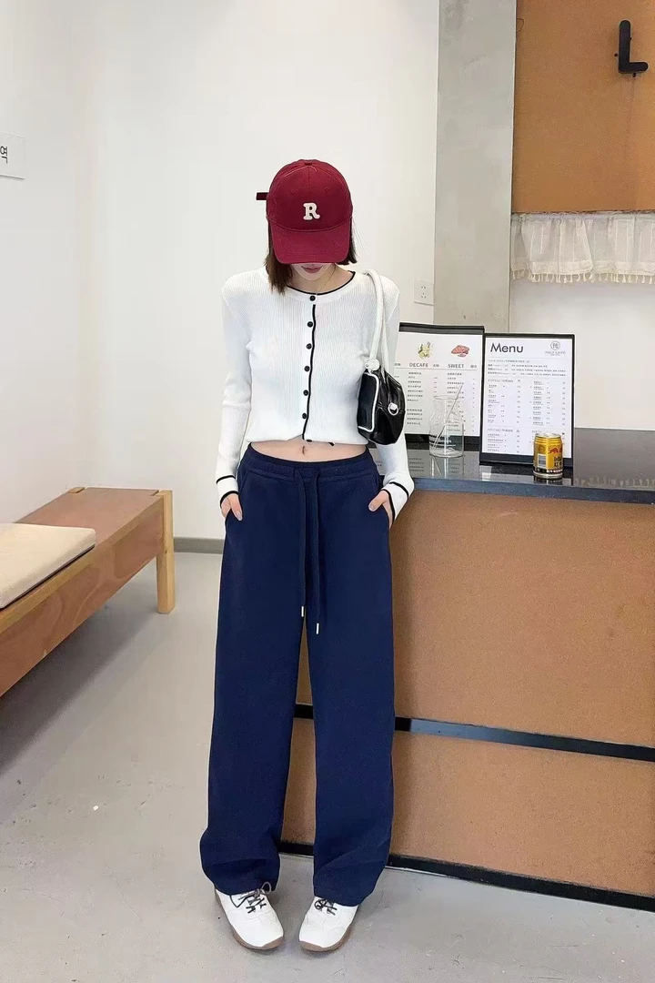 【卫裤】纯色窄版阔腿裤小弯刀春秋新款宽松显瘦运动卫裤