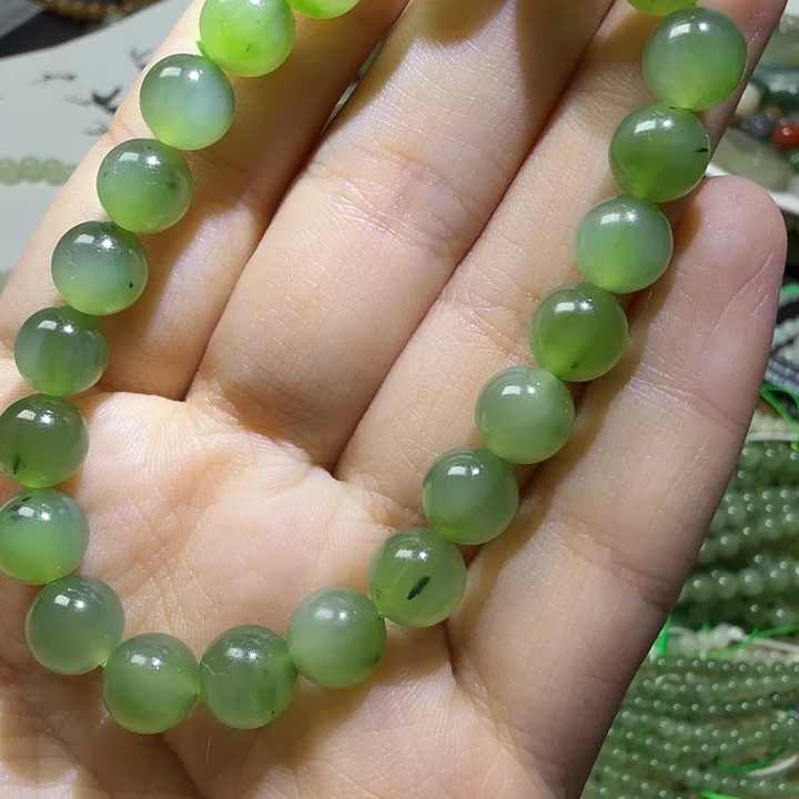 和田玉未镶嵌手链粉青猫8mm