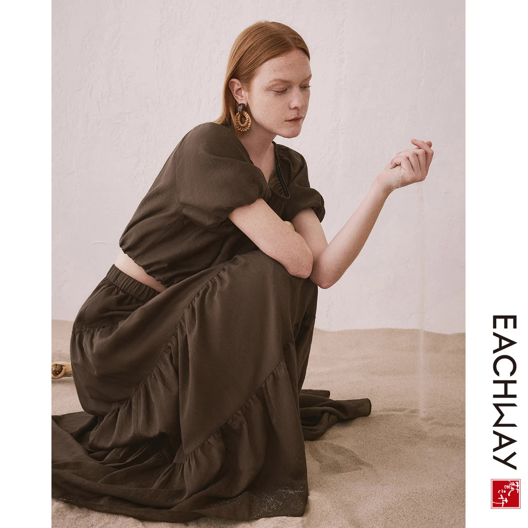 艺之卉【天然纤维+醋酸套装】2025夏季短款衬衫+A字裙两件套女