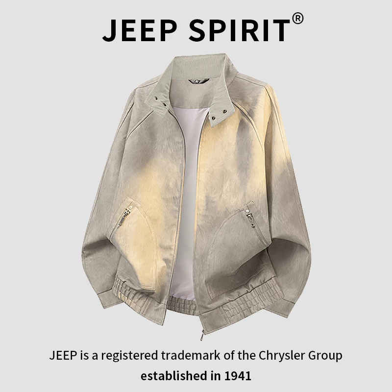 JEEPSPIRIT吉普翻领夹克男士春秋季新款复古美式潮流休闲时尚外套