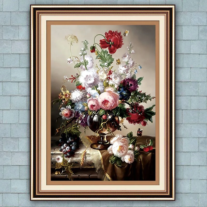 百花争艳十字绣新款线绣客厅满绣花卉玫瑰花牡丹花开富贵花瓶40色