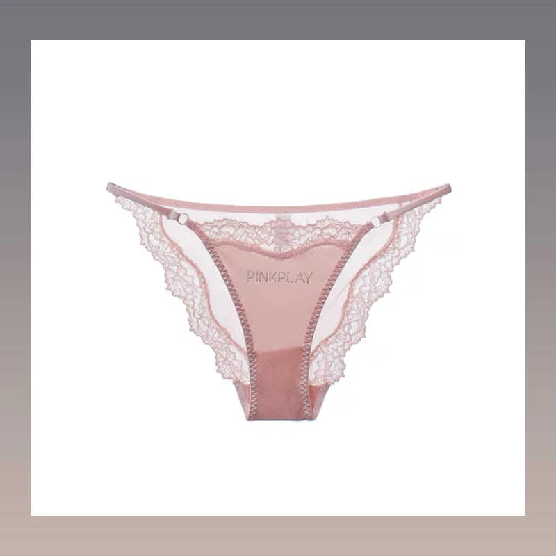 趣安芬法式性感内裤女蕾丝缎面钻饰透气大码纯欲三角裤薄款