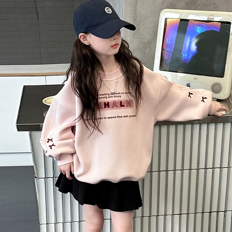 女童休闲卫衣春秋款2025新款洋气女大童春季时髦圆领套头打底衫潮
