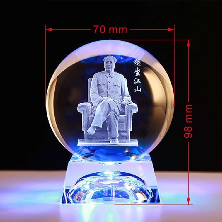 毛主席3D立体水晶球内雕刻喷泉激光名人像旅游纪念工艺品发光喷泉