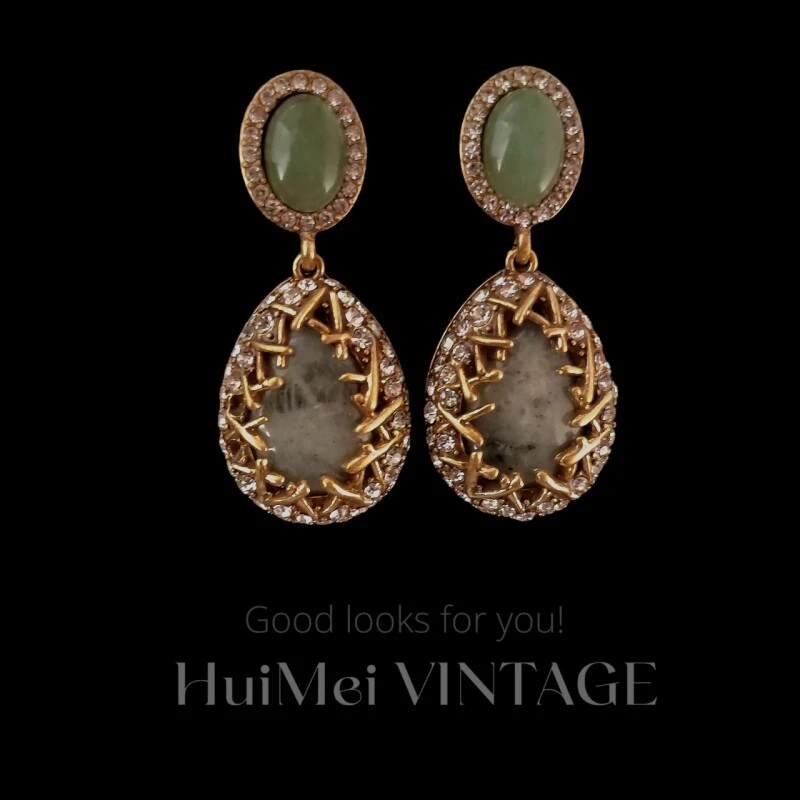 荟美 高级艺术鸟巢镶嵌大自然石轻奢耳环