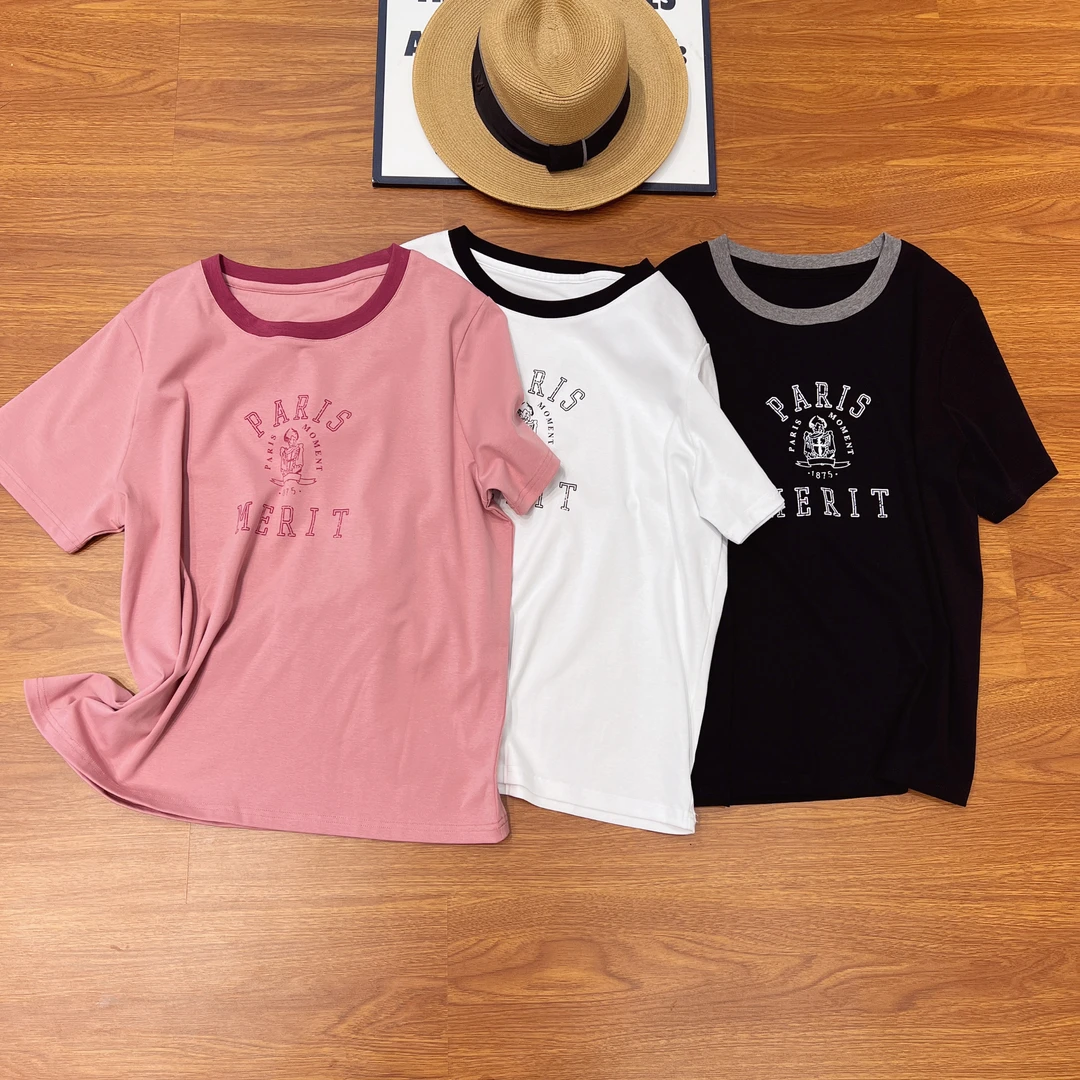 必魅-字母印花撞色圆领短袖T恤时尚休闲百搭设计感上衣67887