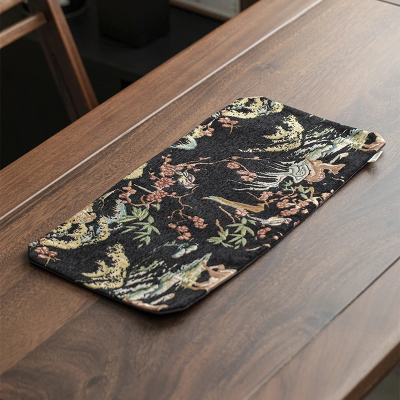 青己 茶席中式刺绣加厚干泡桌旗茶道配件茶桌隔热防水布垫子家用