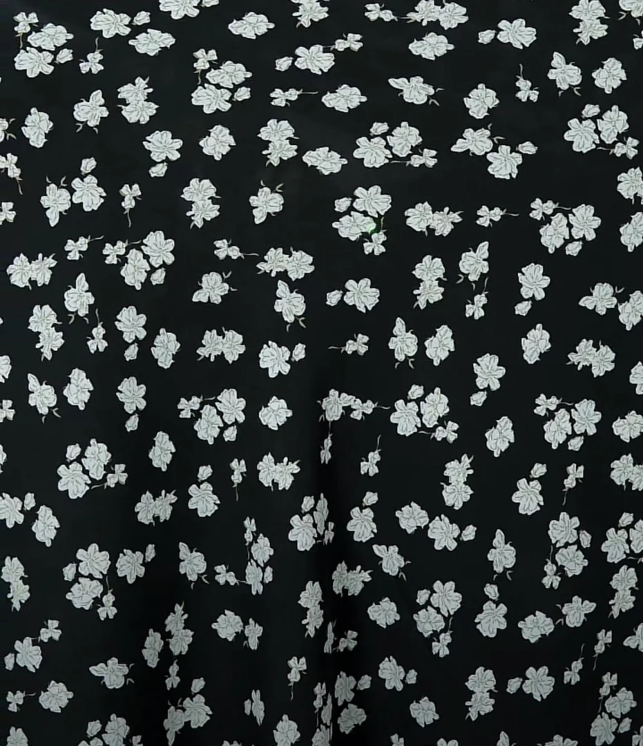 【拍三发四】双绉黑底白色小碎花新款奢华夏季连衣裙时装面料