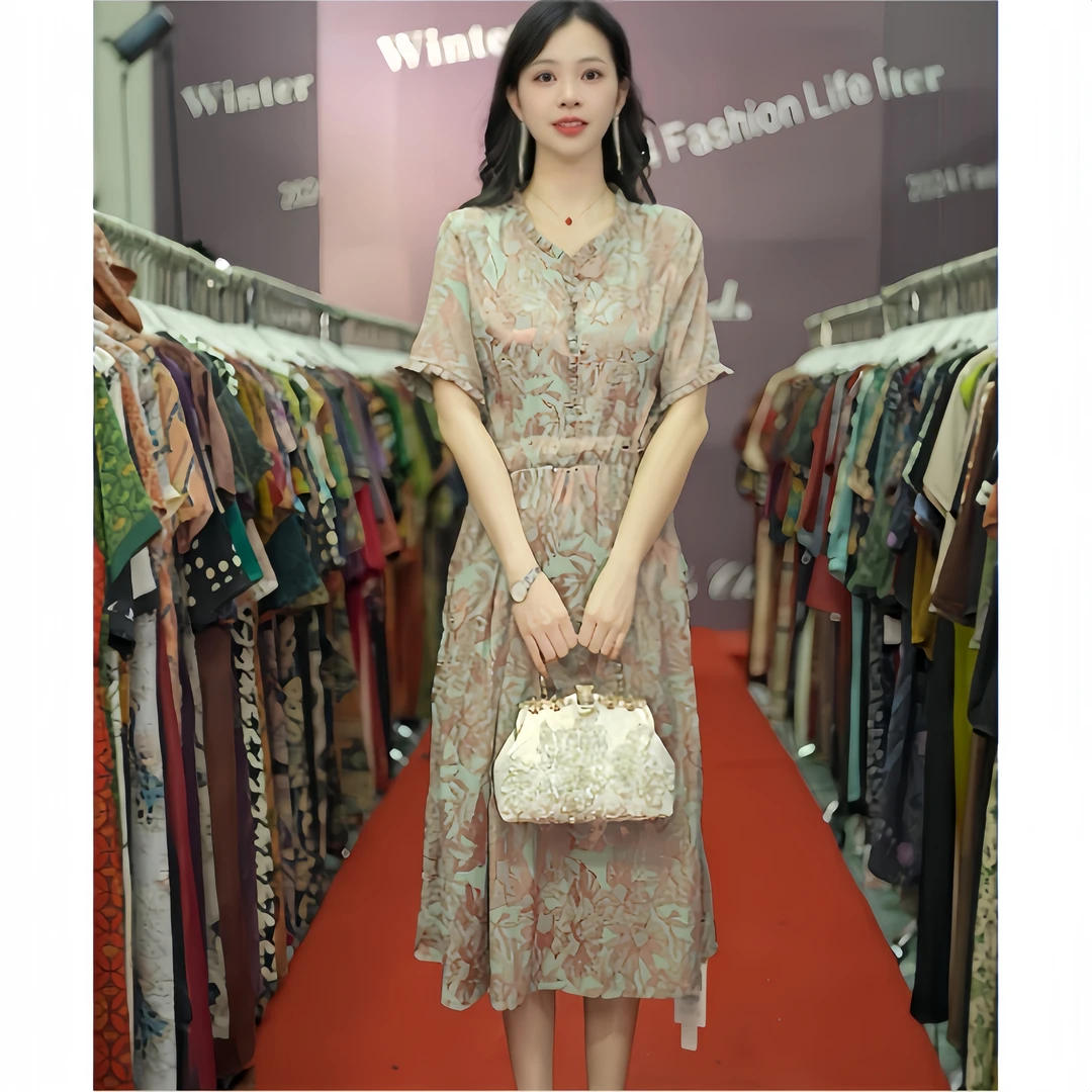 2641夏季法式复古气质时尚印花新中式显瘦连衣裙