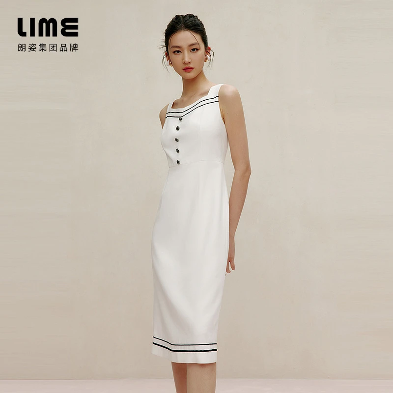 LIME/莱茵【智性觉知】夏季法式无袖梭织连衣裙白色LMGB3BWOP602