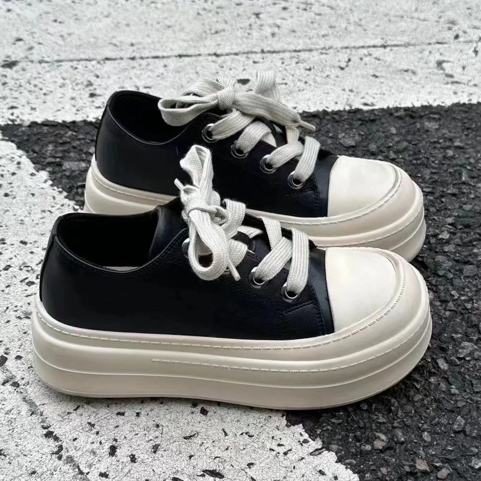 【YELAOBAN】235-180秋季新款厚底小白鞋时尚百搭系带休闲板鞋