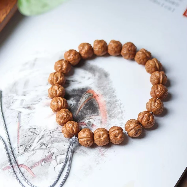 精工原皮原色猴头雕刻蟾宗手串全品无瑕金蟾卧荷纹文玩佛珠手链