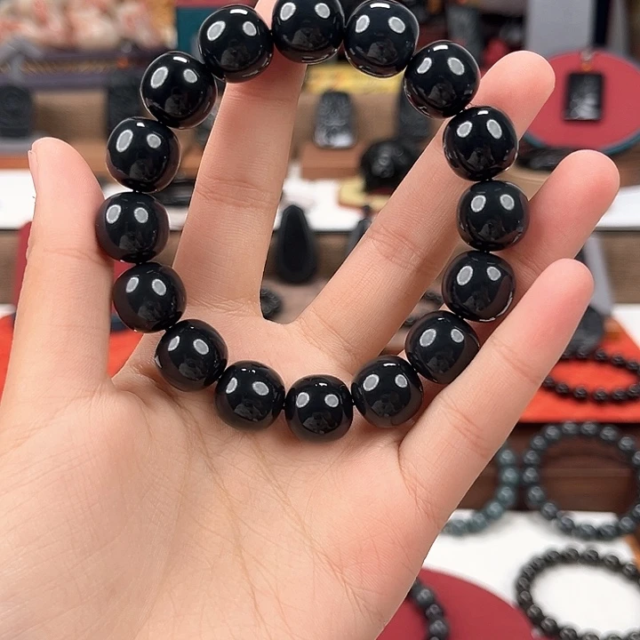 和田玉未镶嵌手串卡14精工老型珠90墨