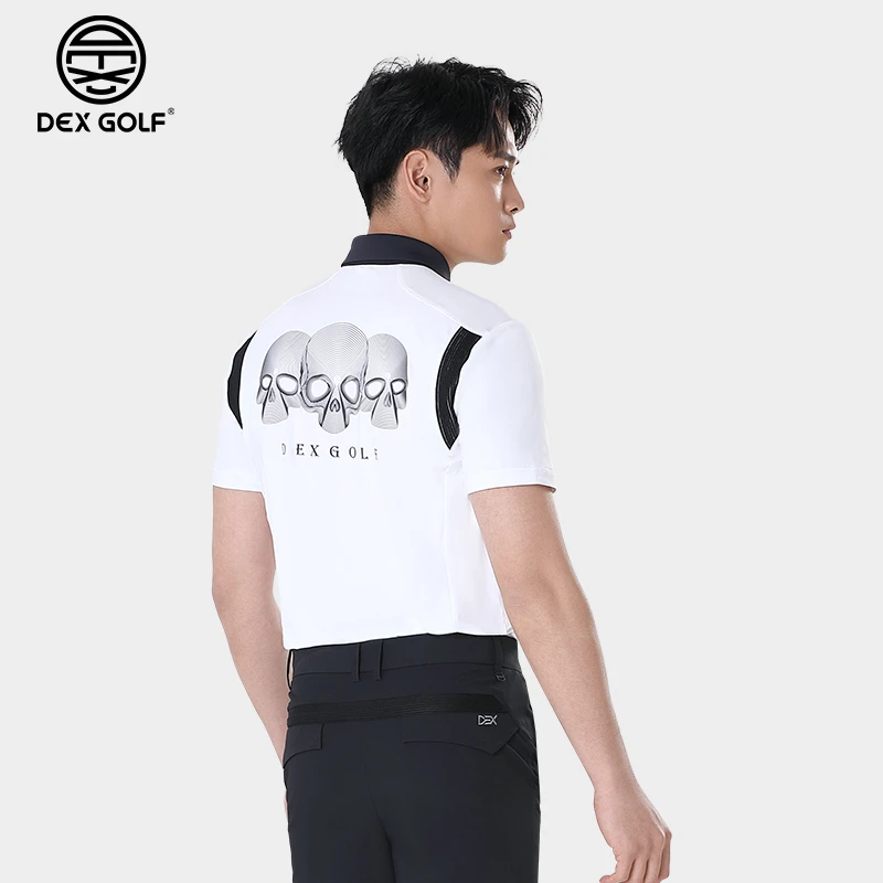 DEXGOLF高尔夫夏款男士短袖T恤1265翻领印花LOGO休闲上衣弹力透气
