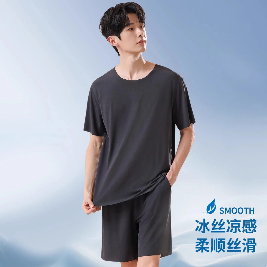 男士睡衣冰丝无痕凉感短袖套装夏季休闲透气薄款宽松男款家居服