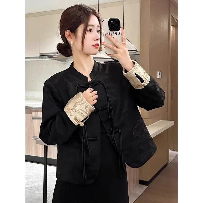 特大码300斤新中式国风盘扣黑色外套秋季休闲时尚洋气开衫上衣女