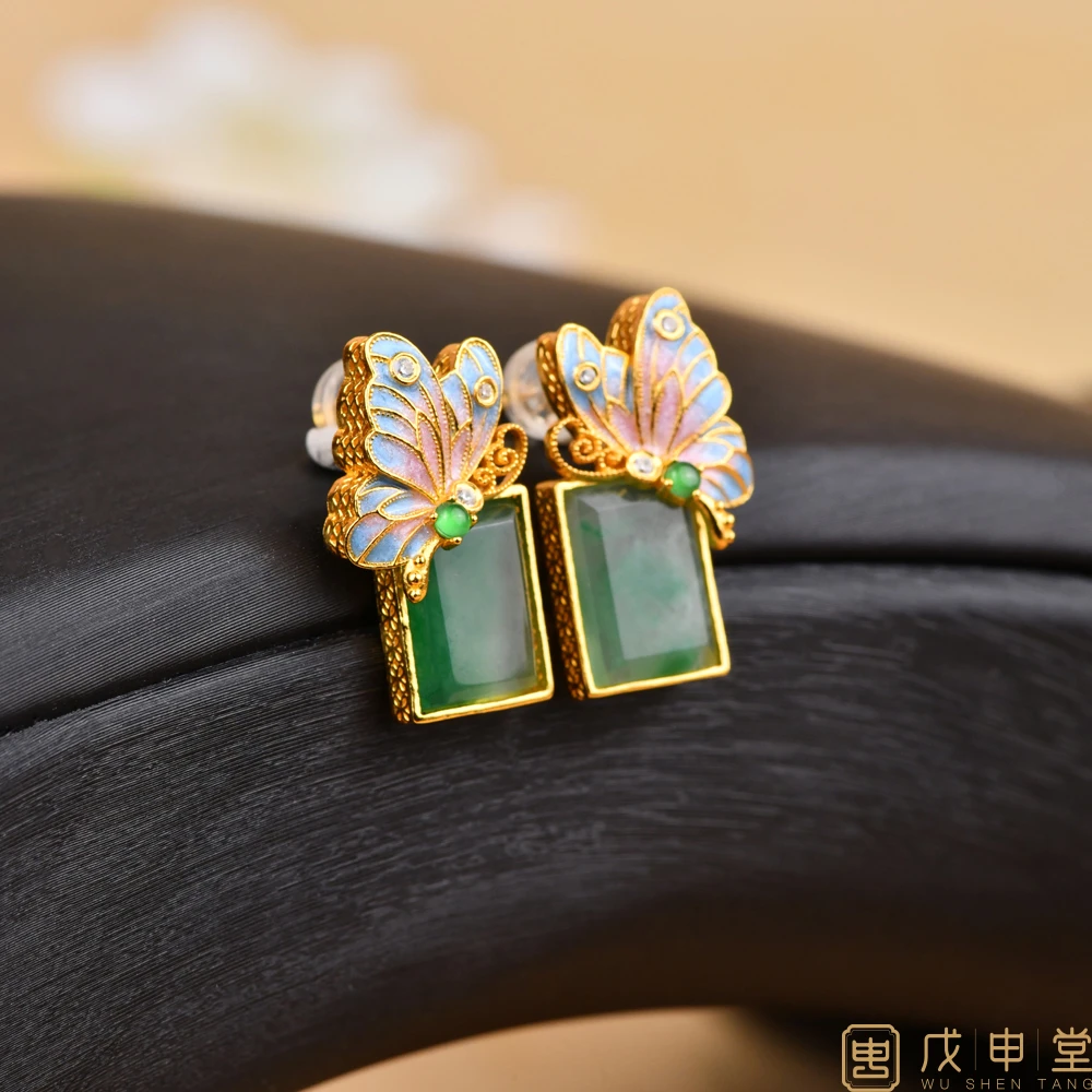 戊申堂独龙玉耳饰 耳钉 设计宫廷款 国风珠宝