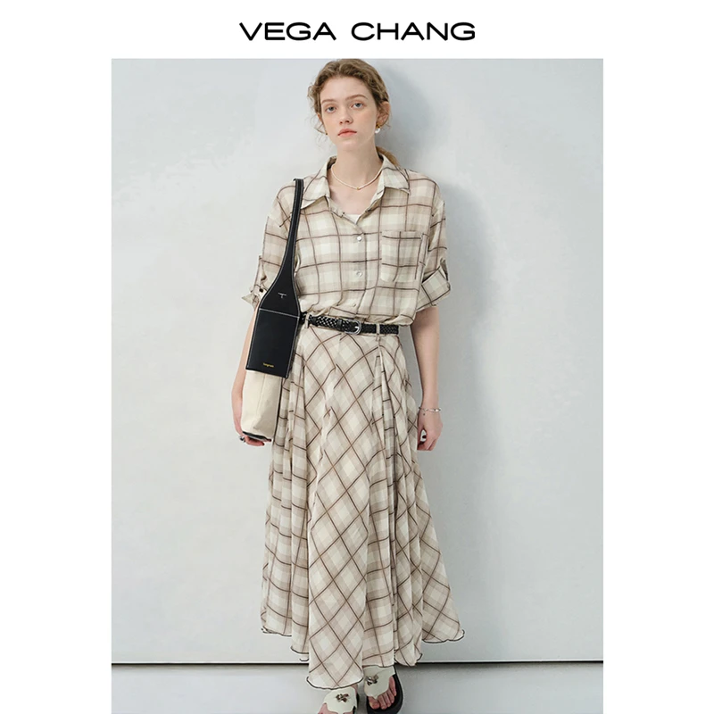 VEGA CHANG格纹衬衫女半身裙套装2025新款夏季 气质收腰0316SQ