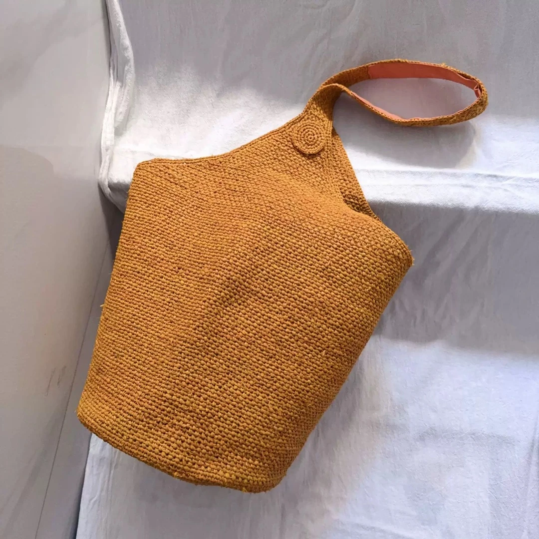 系拉菲草手钩包女夏季时尚百搭大容量单肩托特包海边度假沙滩包C