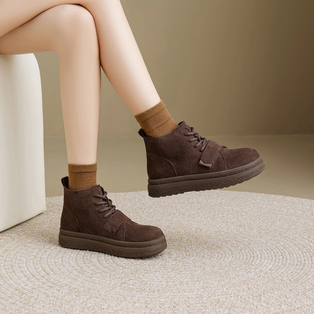 华耐马丁靴女英伦风2025秋季新款厚底高帮勃肯鞋复古百搭休闲短靴