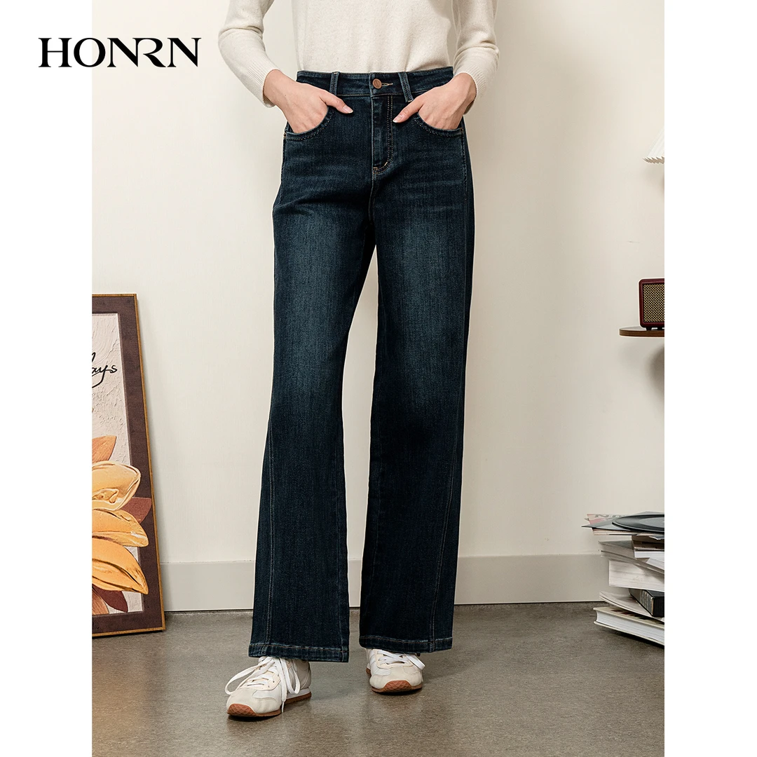 HONRN/红人宽松显瘦休闲直筒休闲牛仔裤女阔腿裤秋冬HK39OK014