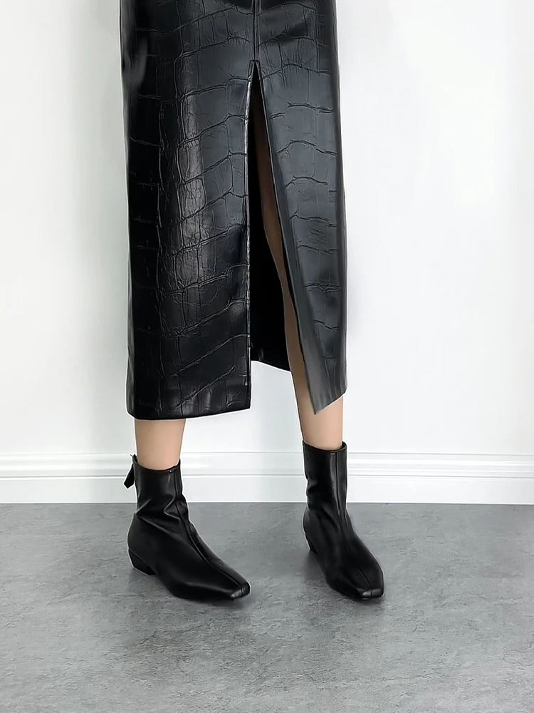 黑色方头弹力瘦瘦靴女短靴2025秋冬新款小众轻奢洋气法式小踝靴