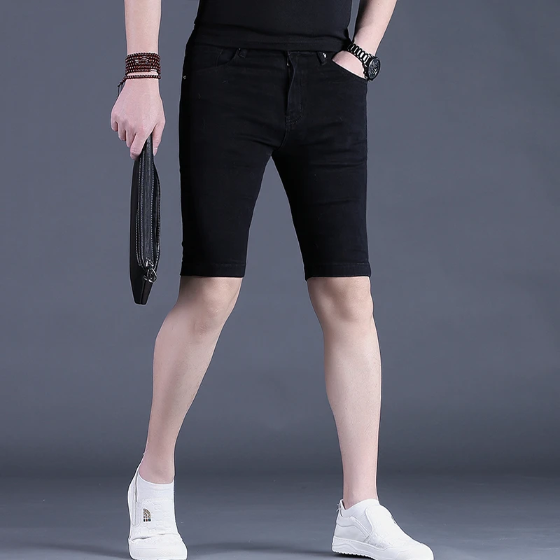 One What牛仔短裤男士五分裤夏款弹力修身中裤潮流5分裤子夏季薄