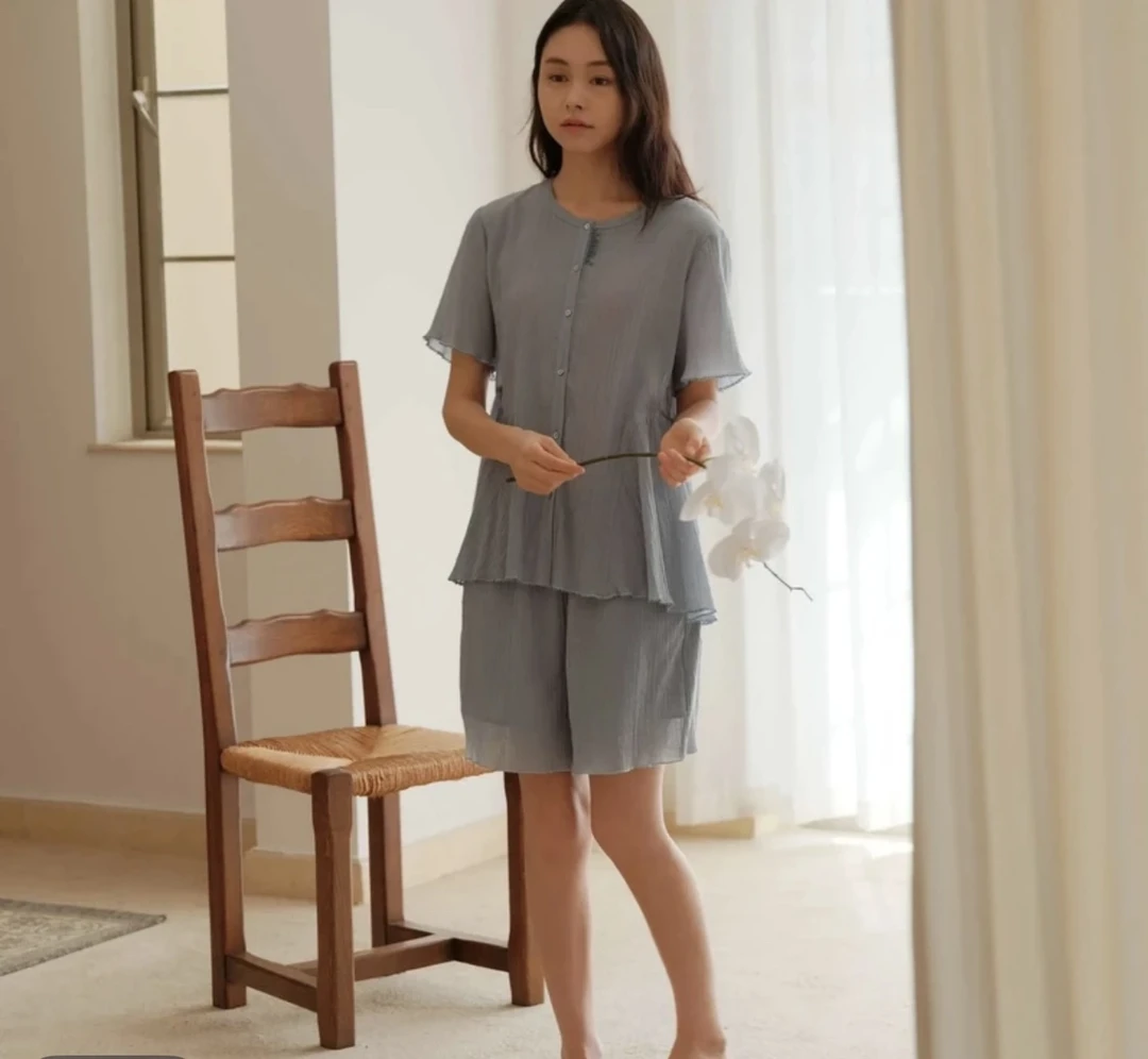春夏短袖七分裤家居服舒适睡衣套装女款