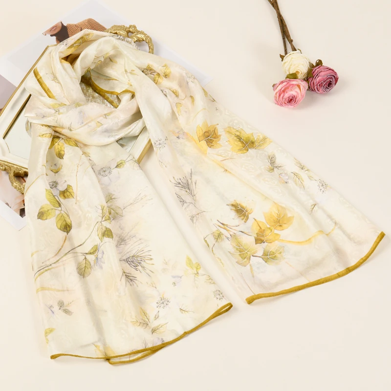 桑波缎提花丝巾100%桑蚕丝夏季时尚百搭配裙子送朋友礼物杭州丝绸