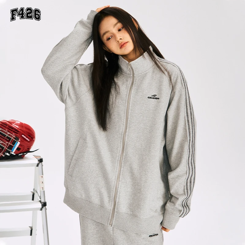 F426国潮牌秋季休闲时尚运动套装情侣卫衣卫裤撞色立领外套6528