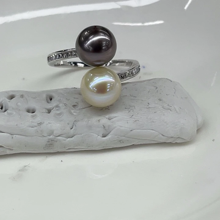 银S925镶嵌戒指海水珍珠8mm