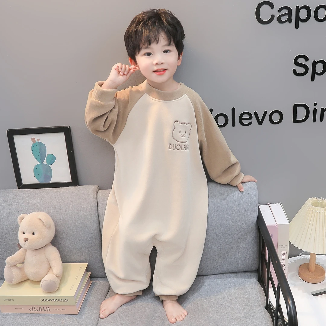 男童连体睡衣秋冬季奥粒绒宝宝加厚婴儿防踢被睡袋儿童爬服居家服