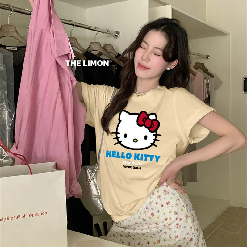 KT猫夏季休闲百搭女装上衣ins港味卡通印花纯棉短袖T恤洋气女装