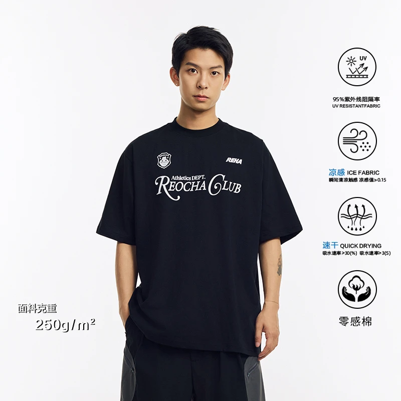 REOCHA热呈25夏季新品速干凉感球衣美式印花排版重磅短袖男tshirt