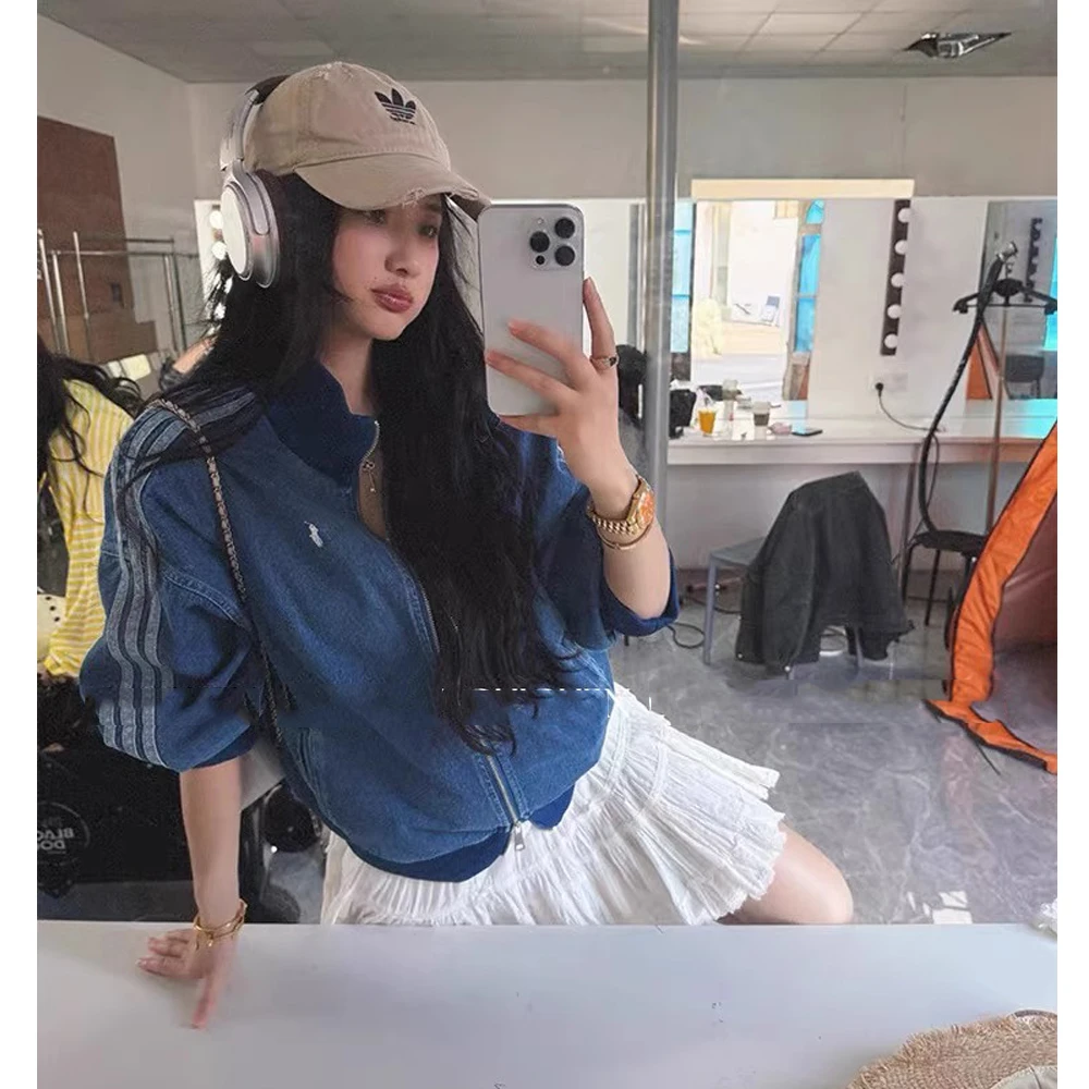 早秋韩系轻熟冷淡系条纹高级感洋气长袖牛仔上衣设计感小众女外套