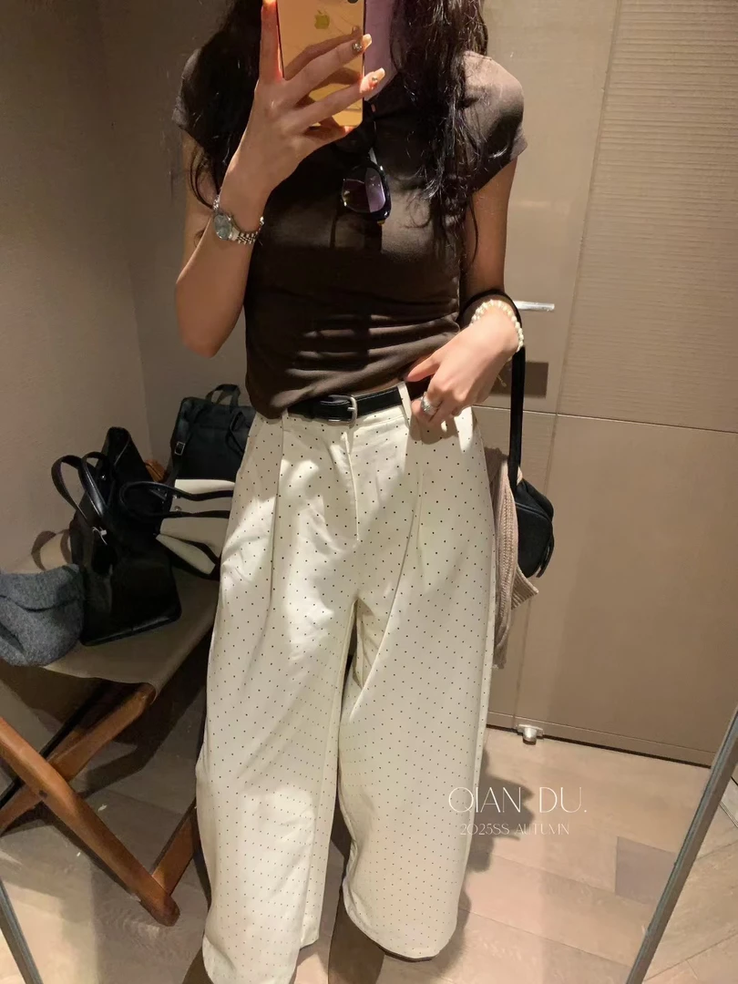 韩系显瘦休闲裤腰带版型波点显瘦显高一字牛仔裤女孩新款秋款百搭