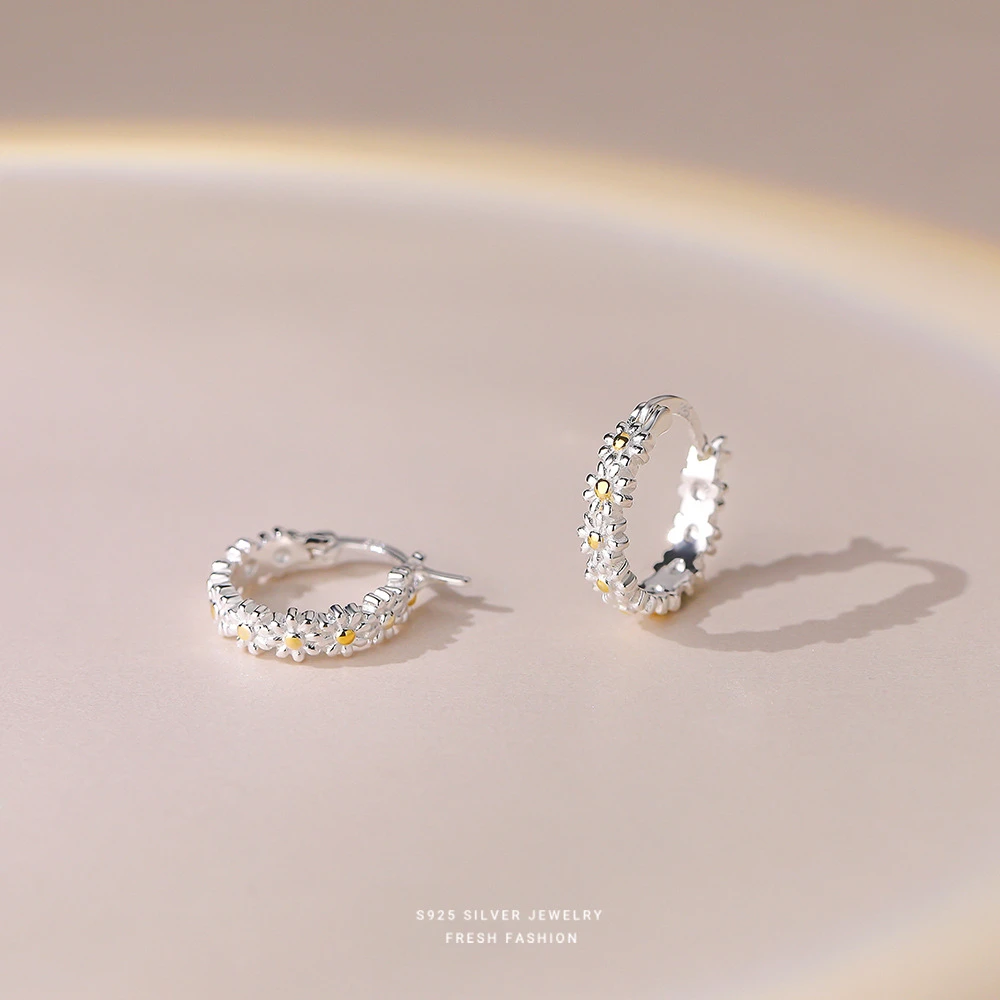 925银耳饰 s925纯银小雏菊耳扣立体几何耳环ins小清新气质