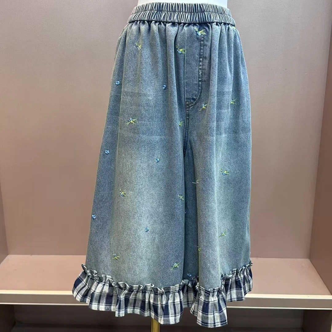 K7172 女装印花百搭拼接牛仔裤