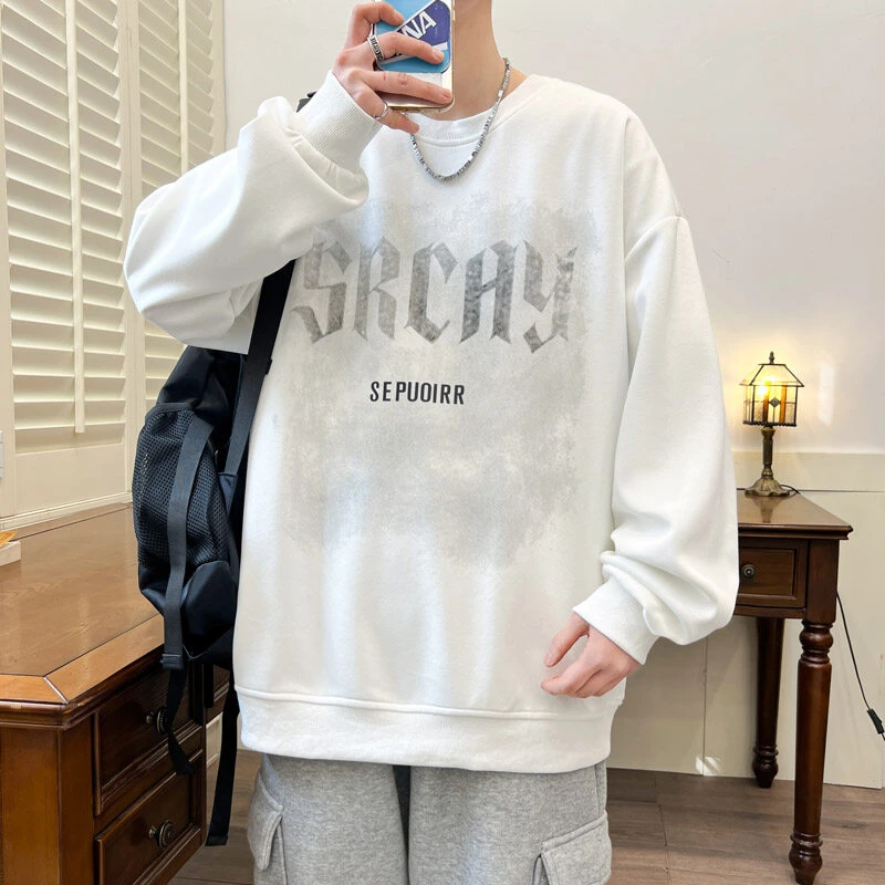 青少年学生春秋季2025新款百搭圆领宽松打底衫休闲长袖帅气卫衣男