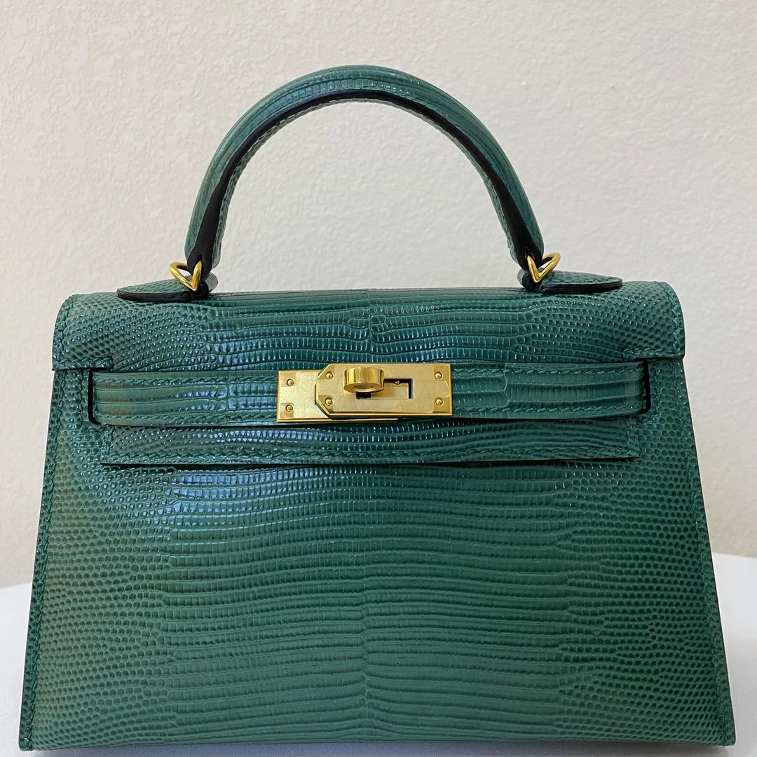 微瑕气质单肩斜挎手拎手缝蜡线原厂进口蜥蜴皮mini二代KL包19cm